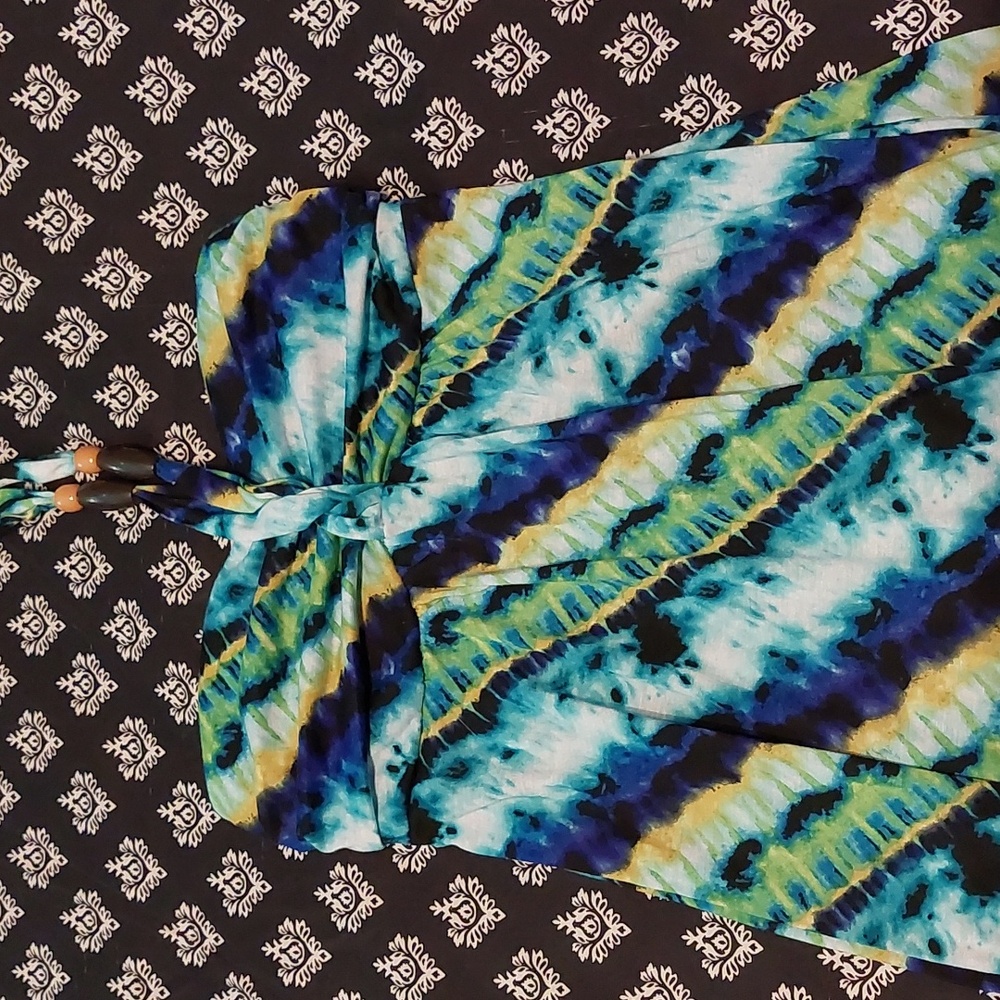 No Boundaries Strapless Tie-Dye Maxi Dress in Teal, Navy & Lime